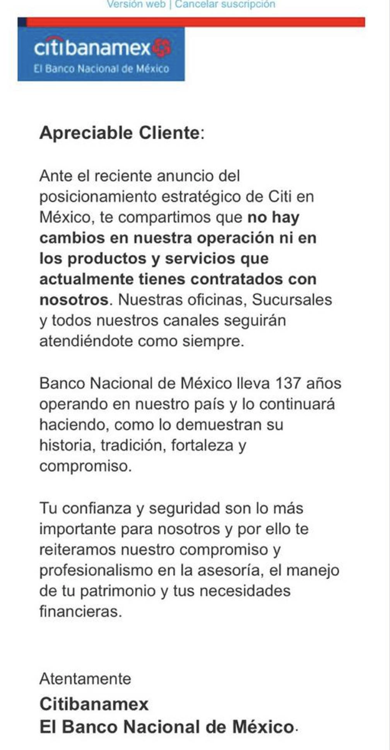 Citibanamex Lanza Este Mensaje Para Tranquilizar A Clientes Tras ...